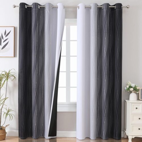 GHS0754MAX_1 Estelar Textiler Thermal Insulated Blackout Curtains for Bedroom, Ombre Black and Greyish White Blackout Drapes for Living Room, Gradient Full Light Blocking Energy Saving Curtains, 52Wx84L, 2 Panels