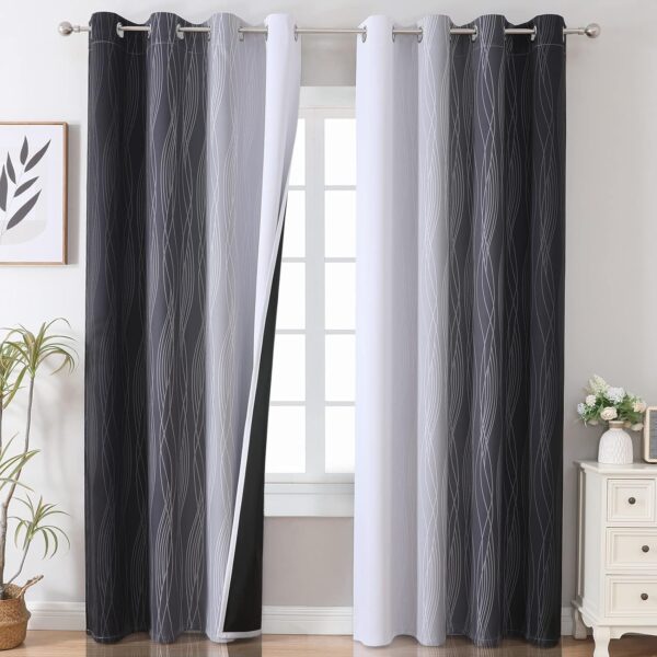 Estelar Textiler Thermal Insulated Blackout Curtains for Bedroom, Ombre Black and Greyish White Blackout Drapes for Living Room, Gradient Full Light Blocking Energy Saving Curtains, 52Wx84L, 2 Panels 1