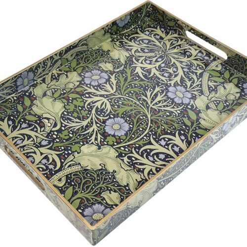 Spsyrine Serving Tray with Handles, Plastic Decorative Tray for Coffee Table, Living Room, Home Decor, Seaweed