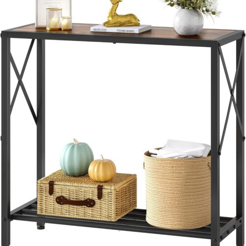 GHS1537MAX_1 Tajsoon Console Table, 2 Tier Small Hallway Table, Narrow Sofa Table for Entryway with Open Shelves for Living Room, Hallway, Foyer, Office, Rustic Brown
