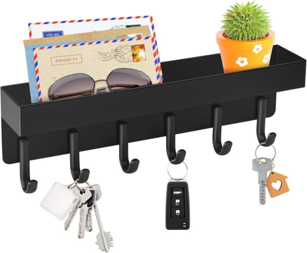 VIS'V Wall Mount Key Holder with 6 Hooks, Adhesive Black 1