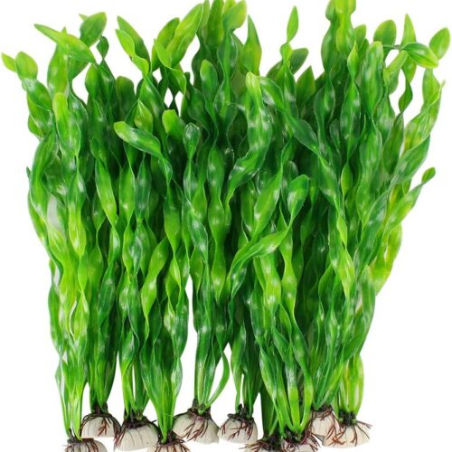 MyLifeUNIT Artificial Seaweed Water Plants for Aquarium, Plastic Fish Tank Plant Decorations 10 PCS (12 Inches Tall, Green)