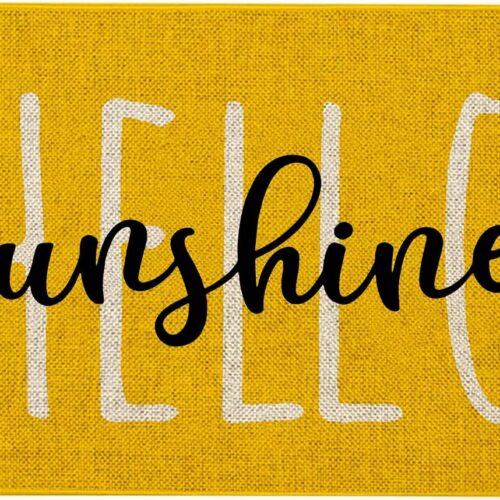 Mloabuc Hello Sunshine Door Mat Summer Funny Text Indoor mat,Holiday Creative Decorative Seasonal Burlap Spring Welcome Floor Yellow Mat Switch Mat for Outdoor 17 x 30 in