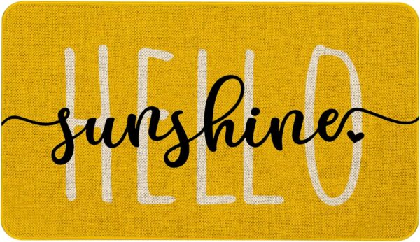 Mloabuc Hello Sunshine Door Mat Summer Funny Text Indoor mat,Holiday Creative Decorative Seasonal Burlap Spring Welcome Floor Yellow Mat Switch Mat for Outdoor 17 x 30 in 1