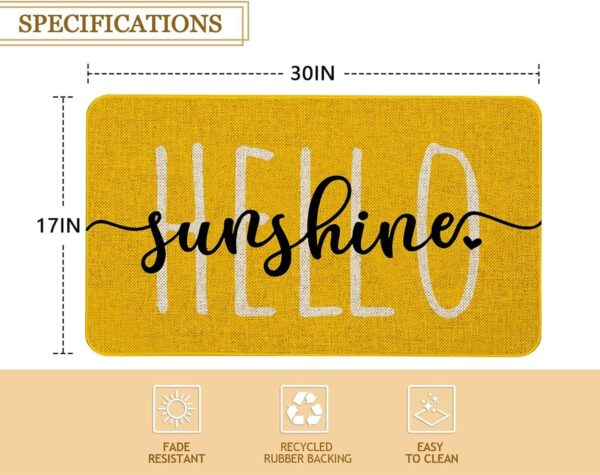Mloabuc Hello Sunshine Door Mat Summer Funny Text Indoor mat,Holiday Creative Decorative Seasonal Burlap Spring Welcome Floor Yellow Mat Switch Mat for Outdoor 17 x 30 in 3