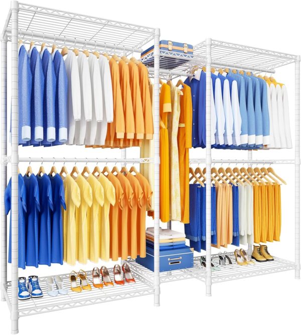 Ulif E12 Clothes Rack,Heavy Duty Freestanding Garment Rack with Shelves,Metal Clothing Closet Storage System for Hanging Clothes,71" W x 16" D x 76.5" H, Hold 960 lbs,White 1