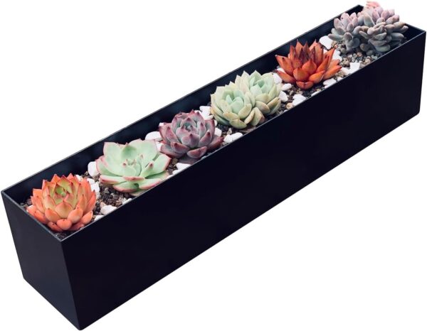 Modern Metal Steel Trough Planter - Rectangle Black Planters for Indoor - 16" Window Sill Planters - Table or Window Boxes Planter - Windowsill Herb(1pc Short Black) 1