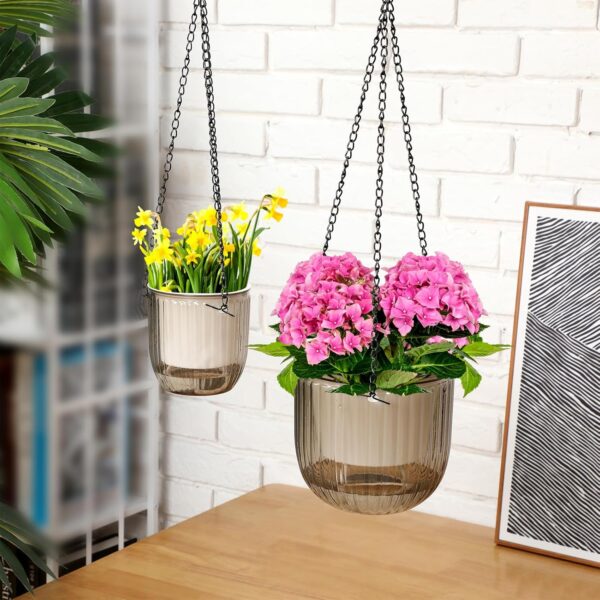 Maxcheck 4 Pcs Self Watering Hanging Planters Indoor Gift 6.5'' 4.5'' Hanging Flower Pots Baskets Outdoor Self Watering Plant with 3hooks Drainage Holes for Home(Gray) 2