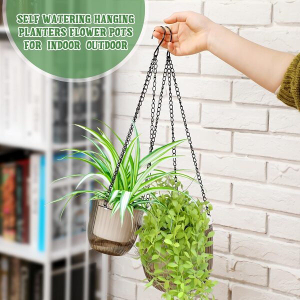 Maxcheck 4 Pcs Self Watering Hanging Planters Indoor Gift 6.5'' 4.5'' Hanging Flower Pots Baskets Outdoor Self Watering Plant with 3hooks Drainage Holes for Home(Gray) 3