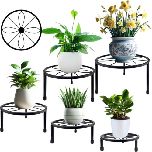 GHS4534MAX_1 5 Packs Metal Plant Stand Indoor, Outdoor Black Plant Stand for Multiple Plant, Rustproof Iron Round Heavy Duty Flower Pot Stand, Plant Shelf for Planter Garden Home