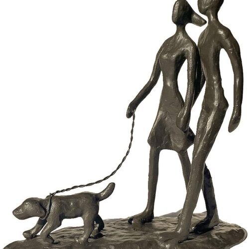 Couple and Dog Cast Iron Sculpture, Romantic Couple Love Metal Art Decor, Family Love Statue, Dog Lover Gifts for Couple