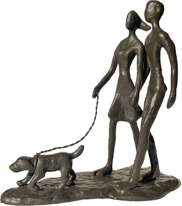 Couple and Dog Cast Iron Sculpture, Romantic Couple Love Metal Art Decor, Family Love Statue, Dog Lover Gifts for Couple 1