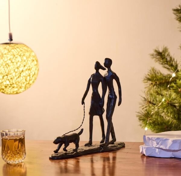 Couple and Dog Cast Iron Sculpture, Romantic Couple Love Metal Art Decor, Family Love Statue, Dog Lover Gifts for Couple 3