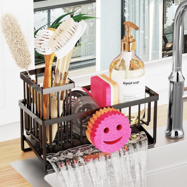 Sponge Holder for Kitchen Sink,Smiley Face Sink Caddy with Removable Brush Holder,Self-Draining Sponge Caddy for Soap,Dish Brush,Scrubber,Kitchen Essentials and Gadgets 1