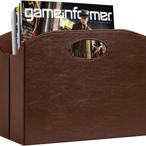 GHS5807MAX_1 Magazine Rack Floor foldable Magazine Holders Basket Organizer Newspaper Storage Bin Organizer for Home Document File Holder brown
