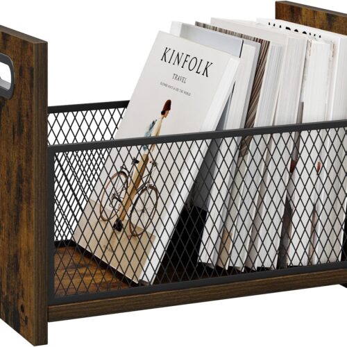 Large Magazine Rack Floor, Vinyl Record Storage, Magazine File Holder Storage Basket for Letters, Books, Newspapers, Desktop and Home Office, 15.35" L x 8.7" W x 11.8" H