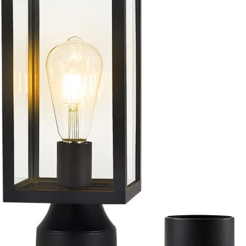 Outdoor Post Light,Waterproof Cast Aluminium Lamp Post Light Fixture,Post Lantern with Pier Mount Base,Matte Black,13.8'',Suitable for Garden,Yard or Driveway,etc