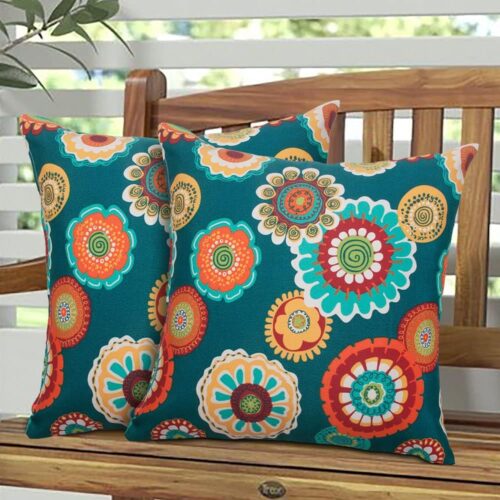 GHS6534MAX_1 Magpie Fabrics Pack of 2 Outdoor Waterproof Throw Pillow Covers 18 x 18 Inch, Christmas Decorative Cushion Sham Pillowcase Shell for Garden Patio Tent Balcony Couch Sofa(Floral Green)