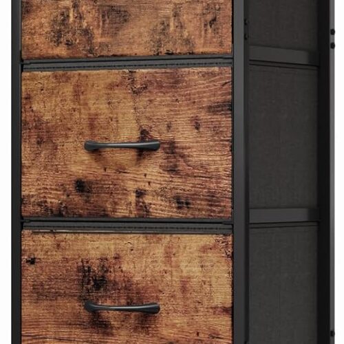 Fixwal Tall Dresser for Bedroom, Closet Organizers and Storage Tall Fabric Dresser for Closet, Drawer Organizer with 5 Drawers, Bedroom Furniture, Rustic Brown