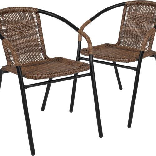 GHS6830MAX_1 Flash Furniture Lila Modern Rattan Indoor/Outdoor Stackable Dining Chairs, Stacking Rattan Bistro Chairs for Patio or Restaurant, Set of 2, Brown