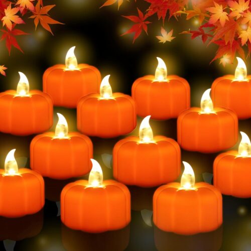 GHS7297MAX_1 Pumpkin Tea Lights, 12 Pack LED Orange Flameless Candles