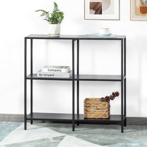 GHS7647MAX_1 HDANI 31.5 Inch Metal Console Table with 3 Tier Strage Shelves,Narrow Entryway Table,Modern Sofa Tables for Entryway, Living Room,Bedroom,Black
