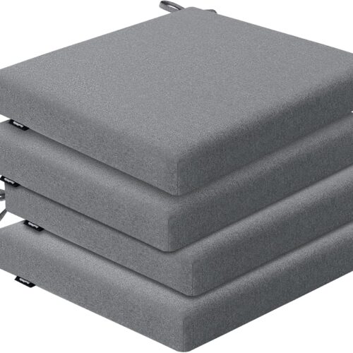 GHS7753MAX_1 Outdoor Chair Cushions Set of 4, Water-Resistant & Fadeness 17" W x 16" D x 2" T Seat Cushion, High Density Foam with Dual Straps for Patio Garden Furniture Sofa Dining Chairs, Dark Grey
