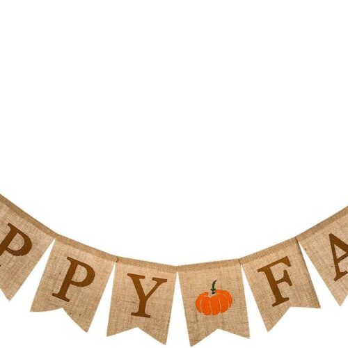 Whaline Happy Fall Pumpkin Burlap Banner Harvest Home Decor Bunting Flag Garland for Mantel Fireplace Thanksgiving Day Party Decoration