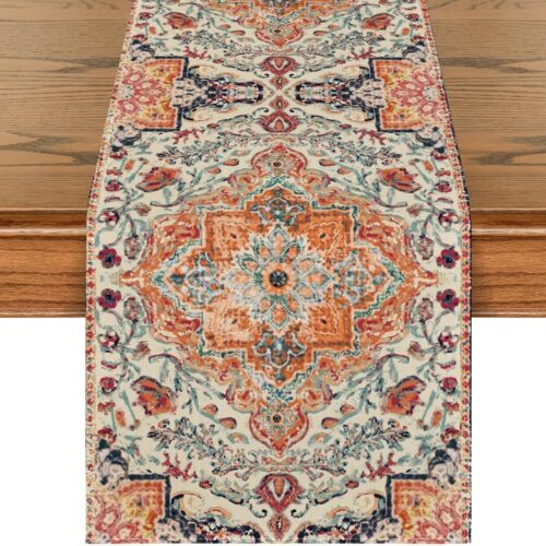 GHS7840MAX_1 Artoid Mode Boho Bohemia Style Orange Table Runner, Country Rustic Farmhouse Magical Fall Kitchen Dining Table Decoration for Home Party Decor 13x72 Inch