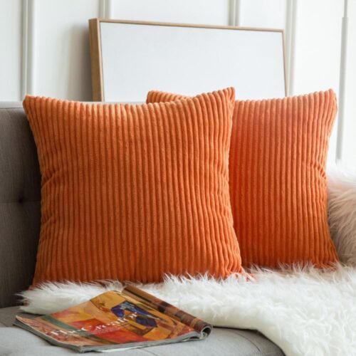 GHS7852MAX_1 MIULEE Winter Fall Pack of 2 Orange Pillow Covers 18x18 Inch Soft Boho Striped Corduroy Throw Pillow Covers Decorative Square Cushion Cases Pillowcases for Sofa Bedroom Couch Home Decor.