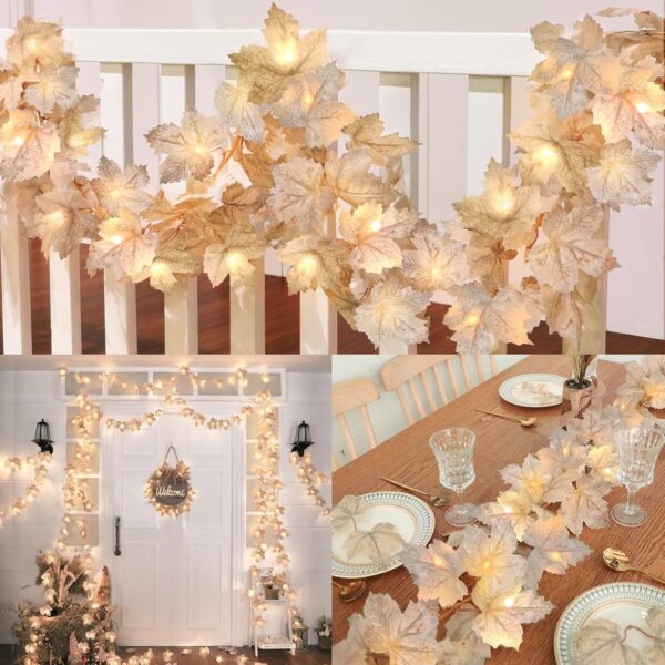 4 Pack Fall Garland with Lights Fall Decorations for Home, Total 26 Ft 80 LED Enlarged Maples Leaf Garlands Fall Lights Battery Operated Autumn Garland Lights Halloween Thanksgiving Decorations Indoor 1