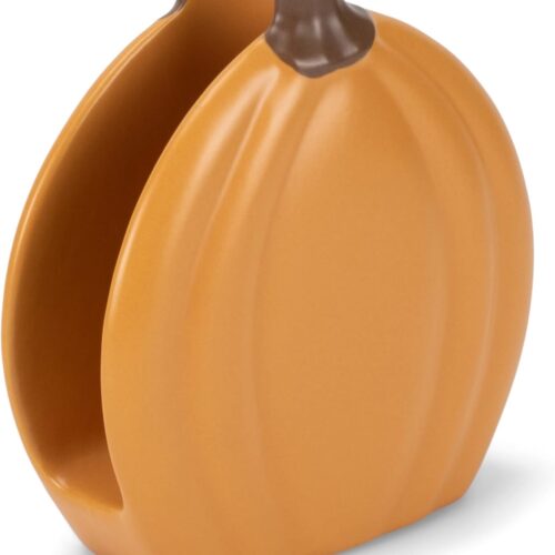 Nat & Jules Pumpkin Shaped Standard Size Ceramic Napkin Holder: Perfect for Your Indoor Home Fall & Thanksgiving Decorations for Table Décor & Centerpieces, Orange