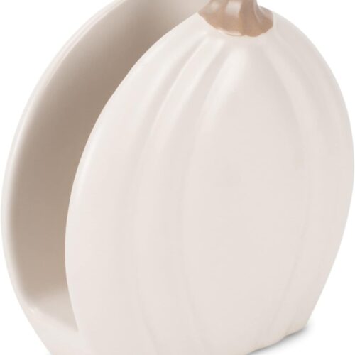 Nat & Jules Pumpkin Shaped Standard Size Ceramic Napkin Holder: Perfect for Your Indoor Home Fall & Thanksgiving Decorations for Table Décor & Centerpieces, Cream
