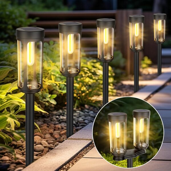 Bright Solar Pathway Lights Outdoor, 4 Pack Solar Powered Garden Lights Waterproof, Auto On/Off Yard Lawn Patio Walkway Driveway Decor Landscape Lighting Warm Lights 1