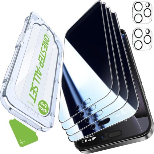 4+2 Pack for iPhone 16 Pro Max Privacy Screen Protector with Camera Lens Protector[Easy Install & Bubble Free] 9H+ Tempered Glass iphone 16 Pro Max[True 25% Anti Spy] for Apple 6.9"(2024)