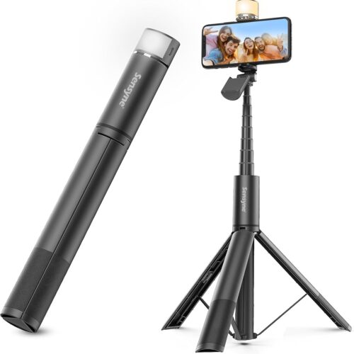 Selfie Stick with Light, Phone Tripod with 360° Rotatable Handle Compatible with Cellphones for Selfies/Photography/Video Calls/Live Stream/Content Creating (Black)
