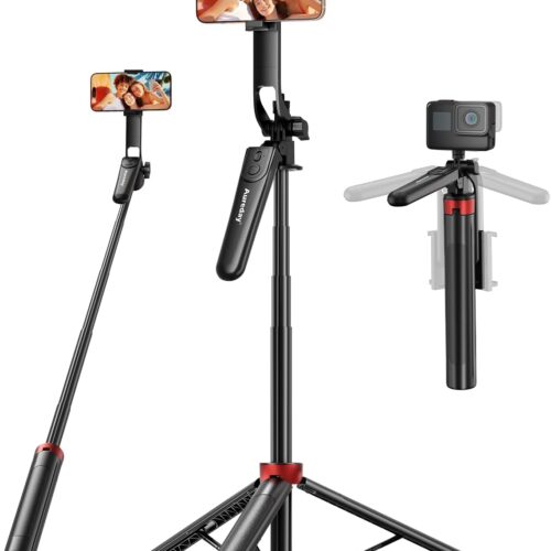 72" Phone Tripod and Selfie Stick, Cell Phone Tripod Stand with Wireless Remote & Extendable Phone Mount for Travel/Selfie/Recording/Vlogging, Compatible with iPhone/Android/Camera