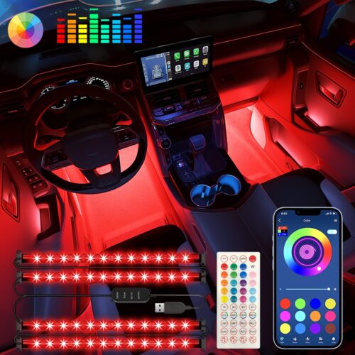 Interior Car Lights Accessories APP Control with Remote Music Sync Color Change RGB Under Dash Car Lighting with USB Charger 12V 2A Led Lights for Jeep Truck