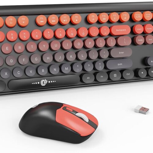 Wireless Keyboard and Mouse Combo, 2.4 GHz Wireless Full-Sized Typewriter Keyboard with Round Keycaps for Windows, Computer, Desktop, PC, Laptop (BlackOrange)