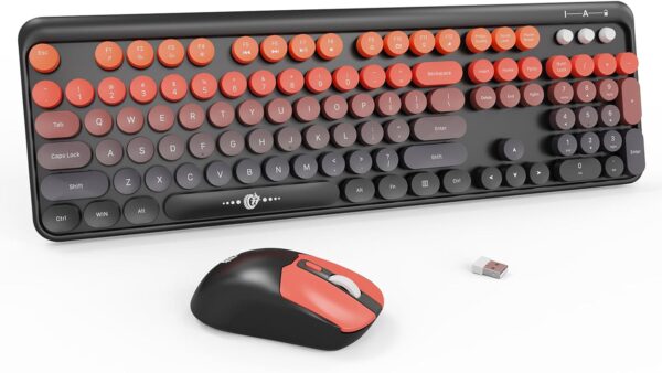 Wireless Keyboard and Mouse Combo, 2.4 GHz Wireless Full-Sized Typewriter Keyboard with Round Keycaps for Windows, Computer, Desktop, PC, Laptop (BlackOrange) 1 Wireless Keyboard