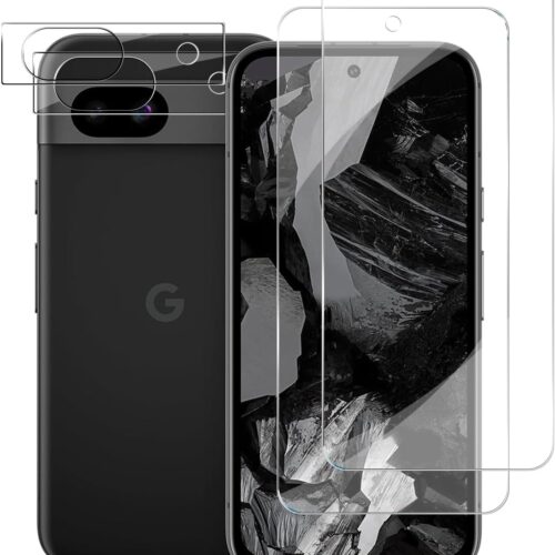 Pixel 8a Tempered Glass Screen Protector + Camera Lens Protector [ 2 + 2 Pack ][Fingerprint Unlock] [Anti-Scratch] [Case Friendly] Clear HD Protective Film for Google Pixel 8a 5G