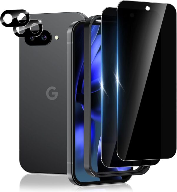 [2+2 Pack for Google Pixel 9A Privacy Screen Protector and Camera Lens Protector, Tempered Glass Anti-Spy, Anti-Scratch, Bubbles Free, Easy Installation 1 Screen Protector