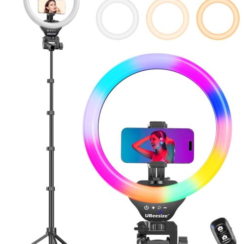 12'' RGB Selfie Ring Light with 62’’ Tripod Stand for Video Recording＆Live Streaming(YouTube, Instagram, TIK Tok), Compatible with Phones, Cameras and Webcams