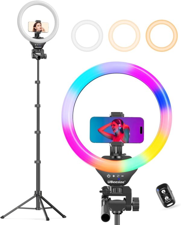 12'' RGB Selfie Ring Light with 62’’ Tripod Stand for Video Recording&Live Streaming(YouTube, Instagram, TIK Tok), Compatible with Phones, Cameras and Webcams 1 Selfie Ring Light