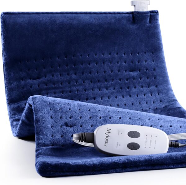 Weighted Heating Pad for Back Pain Relief,Heating Pads for Neck, Shoulder,Cramp,Portable Heated Pad with 3 Heat Settings & 6 Massage,18 Relaxing Combinations,Auto Off,20"*24",Dark Blue 1 Heating