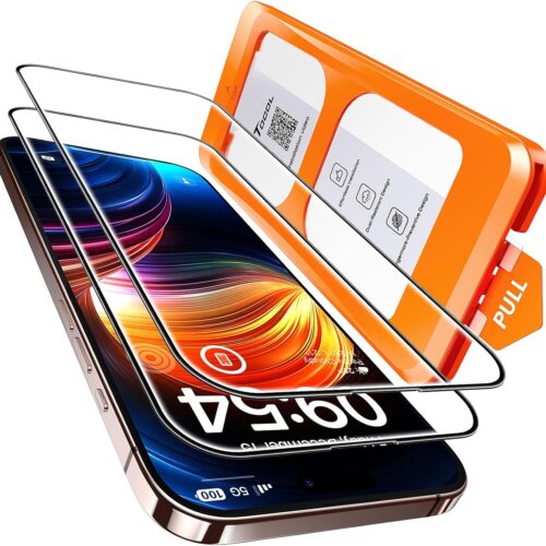 iPhone 16 Pro Max Screen Protector, 9H Hardness Military Grade Shatterproof HD Tempered Glass Full Coverage Easy Installation Case Friendly 2 Pack