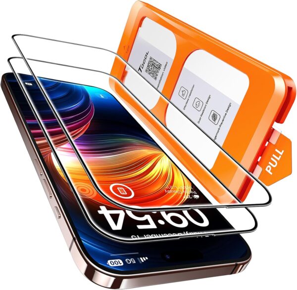 iPhone 16 Pro Max Screen Protector, 9H Hardness Military Grade Shatterproof HD Tempered Glass Full Coverage Easy Installation Case Friendly 2 Pack 1
