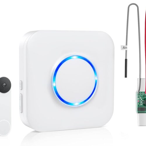 Wireless Doorbell Chime for Google Nest Doorbell (Wired, 2nd Gen) Doorbell Extender with Receiver Connects to Existing Hardwired 58 Chimes and 5 Volume for Home (1 Video Extender 1 Receiver）