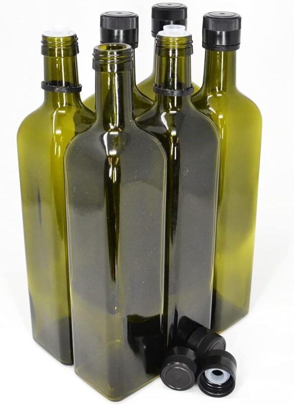 Olive Oil Bottles with Cap & Pourer Fitment, Green, 750ml - Pack of 6 1 Olive Oil Bottles