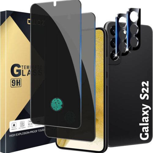 [2+2 Pack Privacy Screen Protector Compatible with Galaxy S22 5G, 2 Tempered Glass with 2 Camera Lens Protectors - HD Clear - Bubble-Free - Anti-Spy...